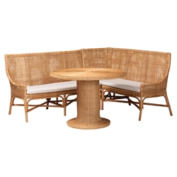 bali & pari Nantai Bohemian Light Honey Rattan 3-Piece Dining Nook Set